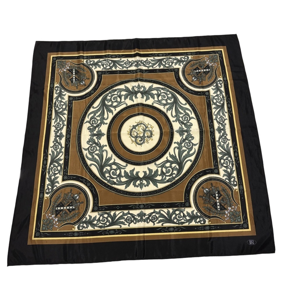 Vintage Baroque Ornate Chain Square Scarf | Black Brown Green | 34"